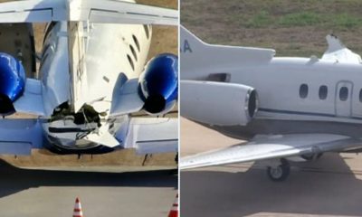 Twin-Engine Hawker H25B departed without permission from runway and collided with another jet