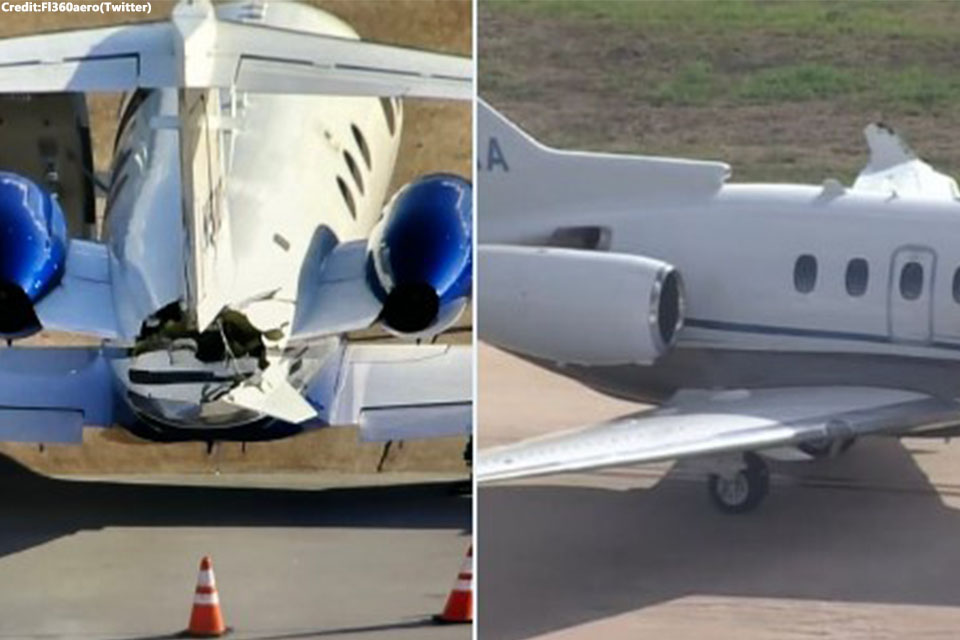 Twin-Engine Hawker H25B departed without permission from runway and collided with another jet
