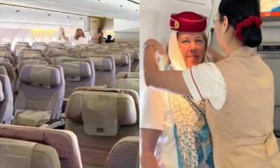 Mother and daughter are the only passengers on Emirates Economy flight